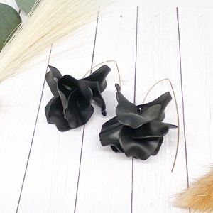 Black flower dangle earrings